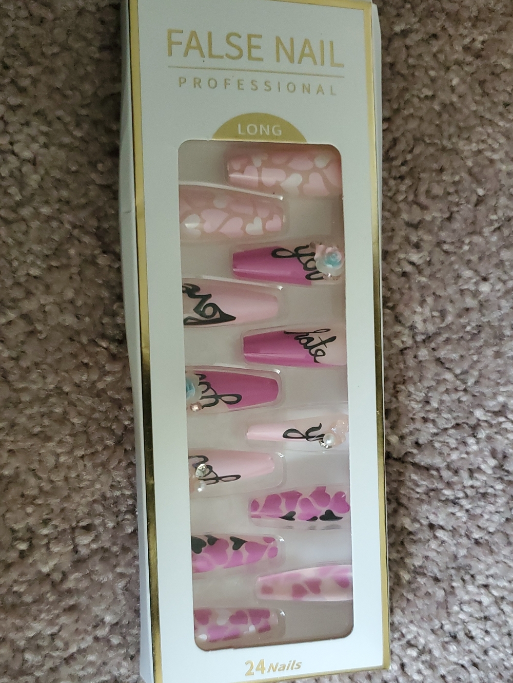 Long Pink Press-On Nails - Decorative Set